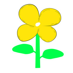 Bright yellow flower illustration with green stem and leaves
