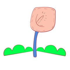 Colorful cartoon flower with green grass and blue stem