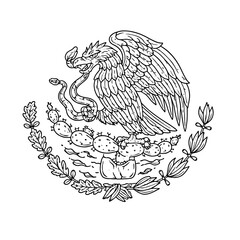 Black and white carved style mexico coat of arms.