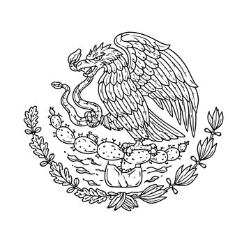 Black and white carved style mexico coat of arms.