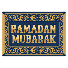 Fototapeta premium Ramadan Mubarak greeting with elegant gold and blue design