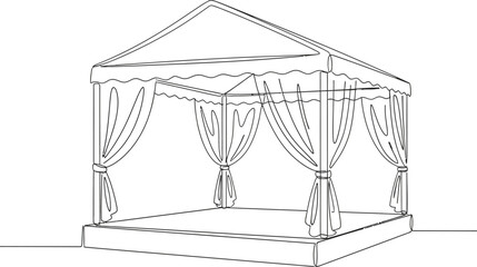 Obraz premium Minimalist continuous line drawing of a stage with elegant draped curtains and a raised platform, rendered in a clean, artistic, and simple graphic style.