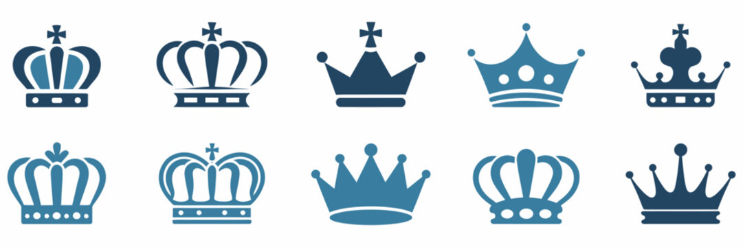 Royal King and Queen Crown Collection - Luxury Vector Graphic Set Featuring Regal Tiara and Diadem Symbols for Monarchy-Inspired Design