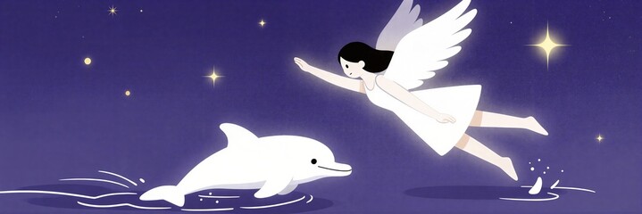 Angel girl under the starry sky