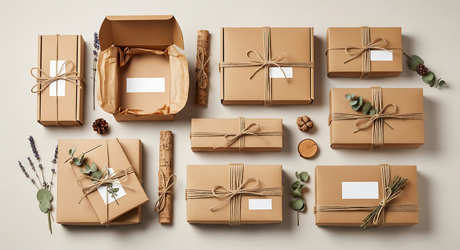 Brown paper wrapped gift boxes 5.