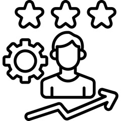 Obraz premium Person with stars, gear and upward arrow Icon