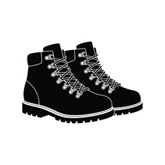 A pair of black hiking boots depicted in a simple graphic style