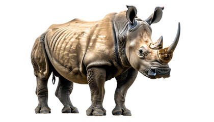 Obraz premium Isolated White Rhinoceros Full Body Studio Shot With Transparent Background For Wildlife Conservation And Endangered Species Awareness Projects