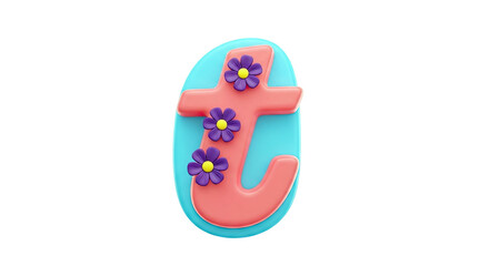 Fototapeta premium 3D Lowercase 't' with Flowers on Blue Oval