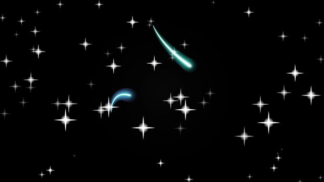 Dazzling meteors streaking across starry night sky animation