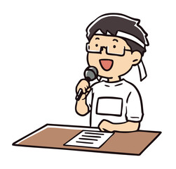 運動会で実況アナウンスをする男の子_カラー