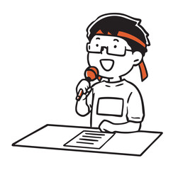 運動会で実況アナウンスをする男の子_単色