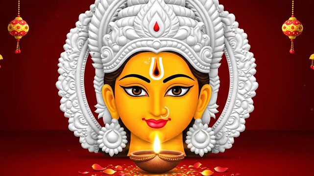 Divine Maa Durga Face Diya Indian Festival Background