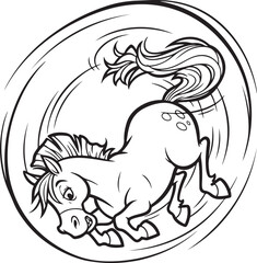 Fototapeta premium Funny Horse Bold Outline Line Art Illustration 