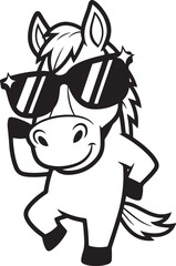 Funny Horse Dence Bold Outline Line Art Illustration
