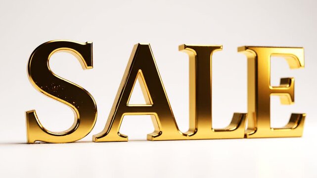 4K video of golden sale sign on white background