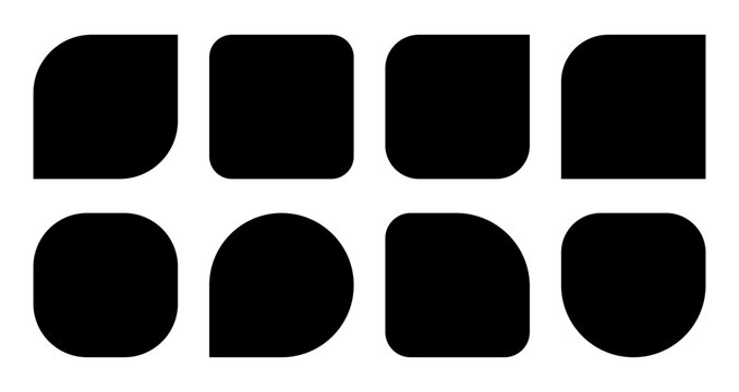 Abstract rounded square shapes set. Minimal geometric icons collection black vector