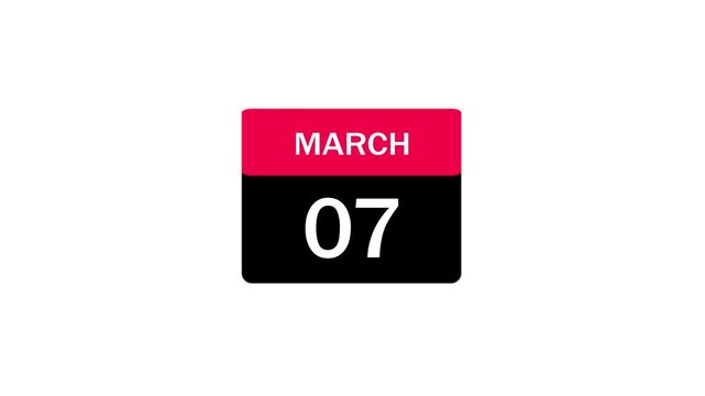 A professional flat design calendar icon displaying March 07. The graphic features a vibrant red header and sleek black body, suitable for scheduling, reminders, and time management apps.