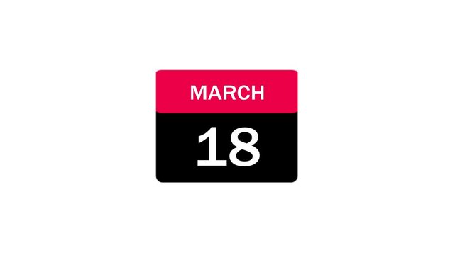 March 18th Date Calendar Icon Design with Red and Black Header for Event Scheduling and Personal Reminders