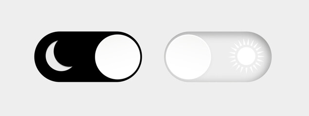Day and night mode. Dark mode and light mode. Modern button set. Material design switch button. Vector