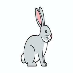 Obraz premium Cute Cartoon Gray Bunny Sitting on White Background for Children s Books and Eco Friendly Themes