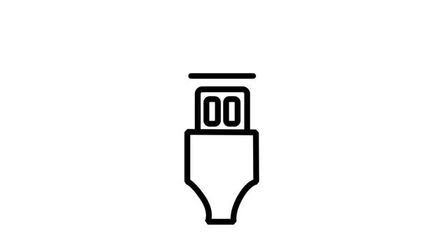 High speed data cable connector animation icon. High speed data cable connector animation for fast charging, connectivity, technology hardware, and computer peripherals.