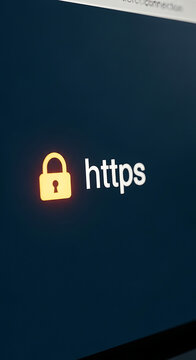Digital display showing a glowing padlock icon with HTTPS, signifying secure internet browsing and data privacy protocols for online safety