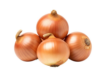 A pyramid of four onions with one on top and three at the base on a white background. isolated on transparent background