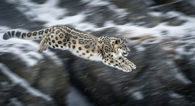 Leopard in Mid-Air During a Pounce