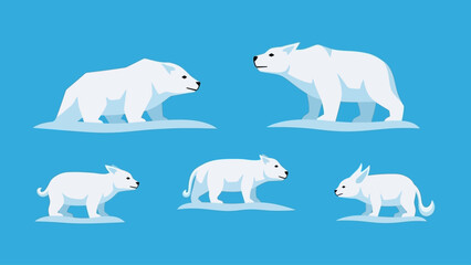Minimalist illustration of arctic animals including polar bears and foxes. © jaka-Stock
