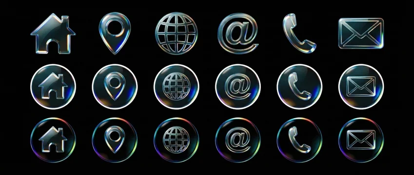 Essential 3D Glass Contact and Navigation Icons Set