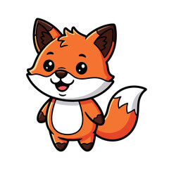 Obraz premium Adorable cartoon fox character illustration with vibrant orange fur and white chest standing happily