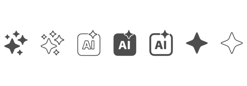 Generative AI Logo Icon Set with Sparkle Stars and Square Buttons, Concept of Artificial Intelligence and Machine Learning Technology Tools for App and Web Interface