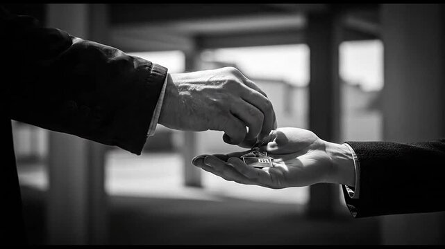 Handing house keys symbolizing real estate transfer or purchase agreement