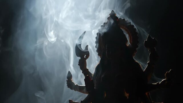 Durga Goddess Silhouette in Incense Smoke Mystical Hindu Worship