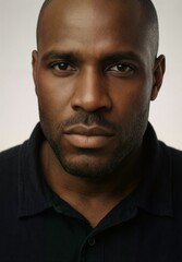 Obraz premium confident african american man with short beard, close-up portrait on neutral background.