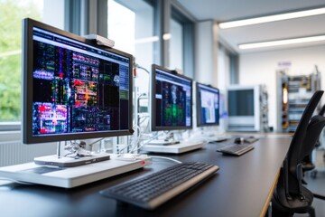 Naklejka premium Advanced Technology in a Modern Laboratory Showing Data Patterns and Errors