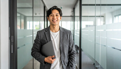 Fototapeta premium ノートパソコンを持った男性社員