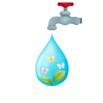 water frop with butterfies and planet