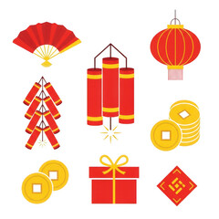 Chinese new year icons isolated on transparent background