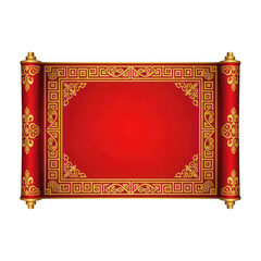 Red rectangular mat with ornate border isolated on transparent background