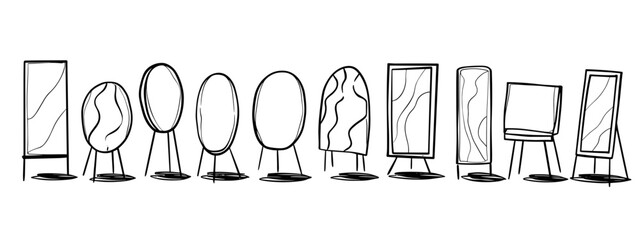 Obraz premium vector illusttration set of mirrors and frames isolated on white background 