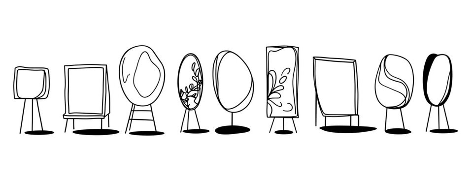 vector illusttration set of mirrors and frames isolated on white background 