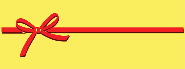 Simple Red Ribbon Bow with Long Horizontal Stripe on Yellow Background