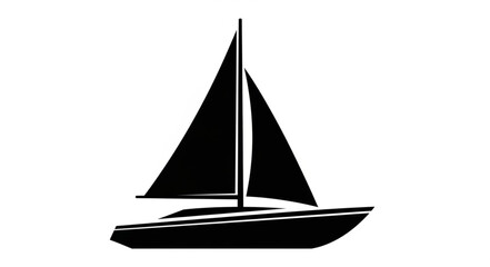 Simple black and white illustration of a sailboat on a white background. © Ww