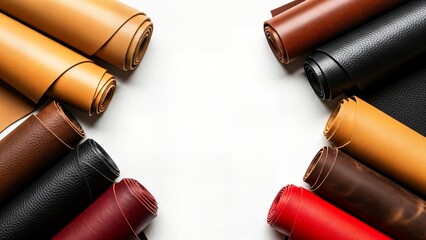 Assorted Rolls of Vibrant and Natural Colored Leather Hides