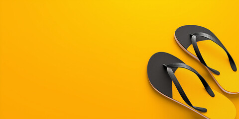 Summer background with flip flops on a vibrant yellow background 