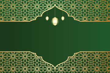 Ramadan or Islamic themed background, with gold and green color patterns