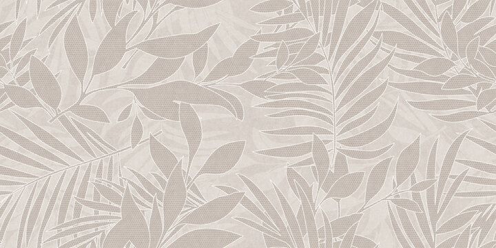 Seamless Tropical Leaf Pattern in Neutral Beige and Cream Tones