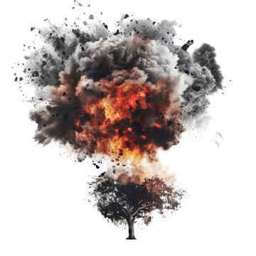 Tree Exploding in Flames and Smoke.